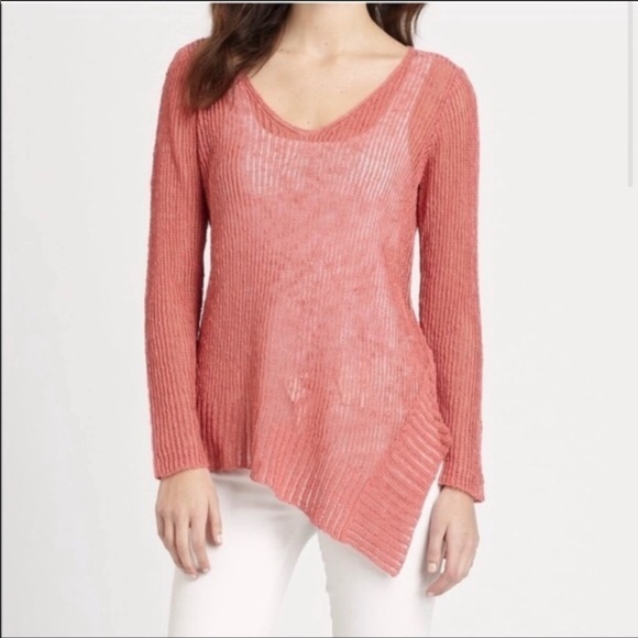 Eileen Fisher Sweaters - Eileen Fisher Asymmetrical Orange Linen  Top Sz M